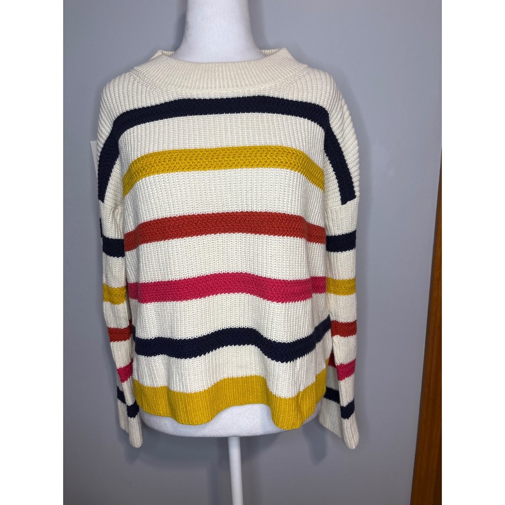 The Reeds Womens Small Cream Multi Color Striped Cotton Blend Knit Sweater